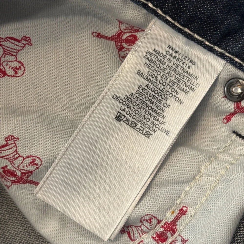 True Religion Geno Mens 38 Distressed Plaid Patch Relaxed Slim Straight Jeans
